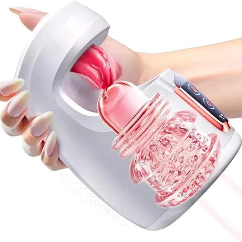 KUSHOR Tongue Licking Male Masturbator 10 Thrusting Blowjob Sex Machine Stroker for Glans Training Sex Toys for Men Pleasure