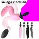 Real Fox Tail Anal Plug Vibrator Cosplay Remote Control Swing Butt Plug Female Masturbator Clitoris Stimulator Sex Toy for Woman