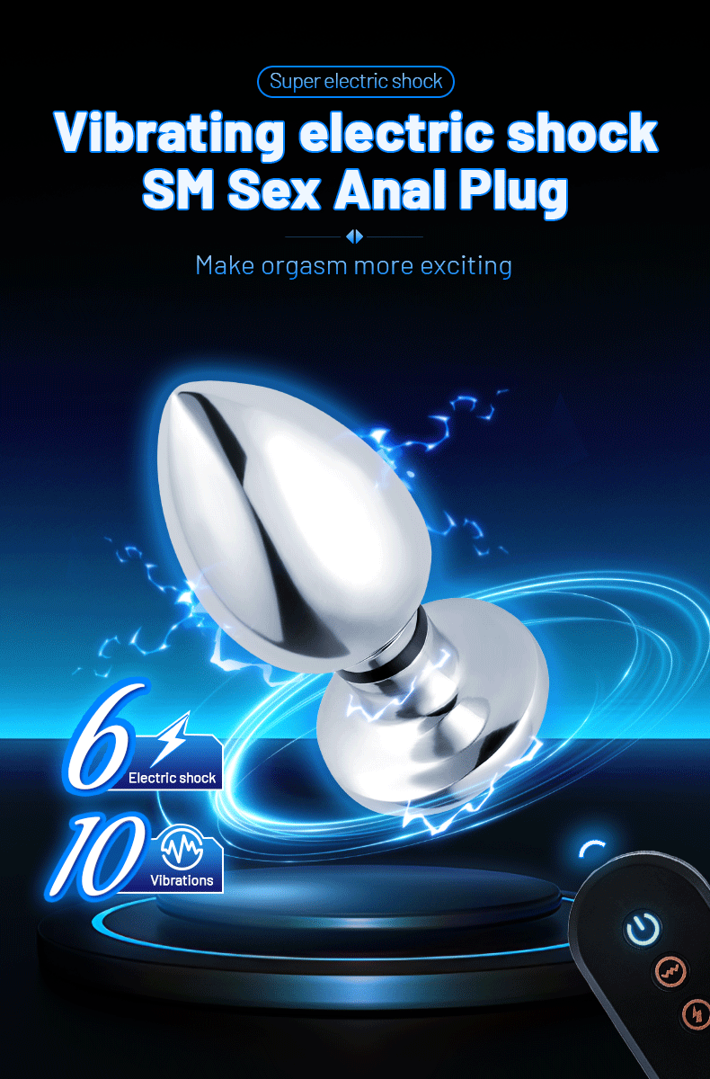 Remote Control Metal Anal Plug Vibrating Electric Shock Stimulator - Steel Adult Sex Toy for Couples, Butt Plug for Men Women