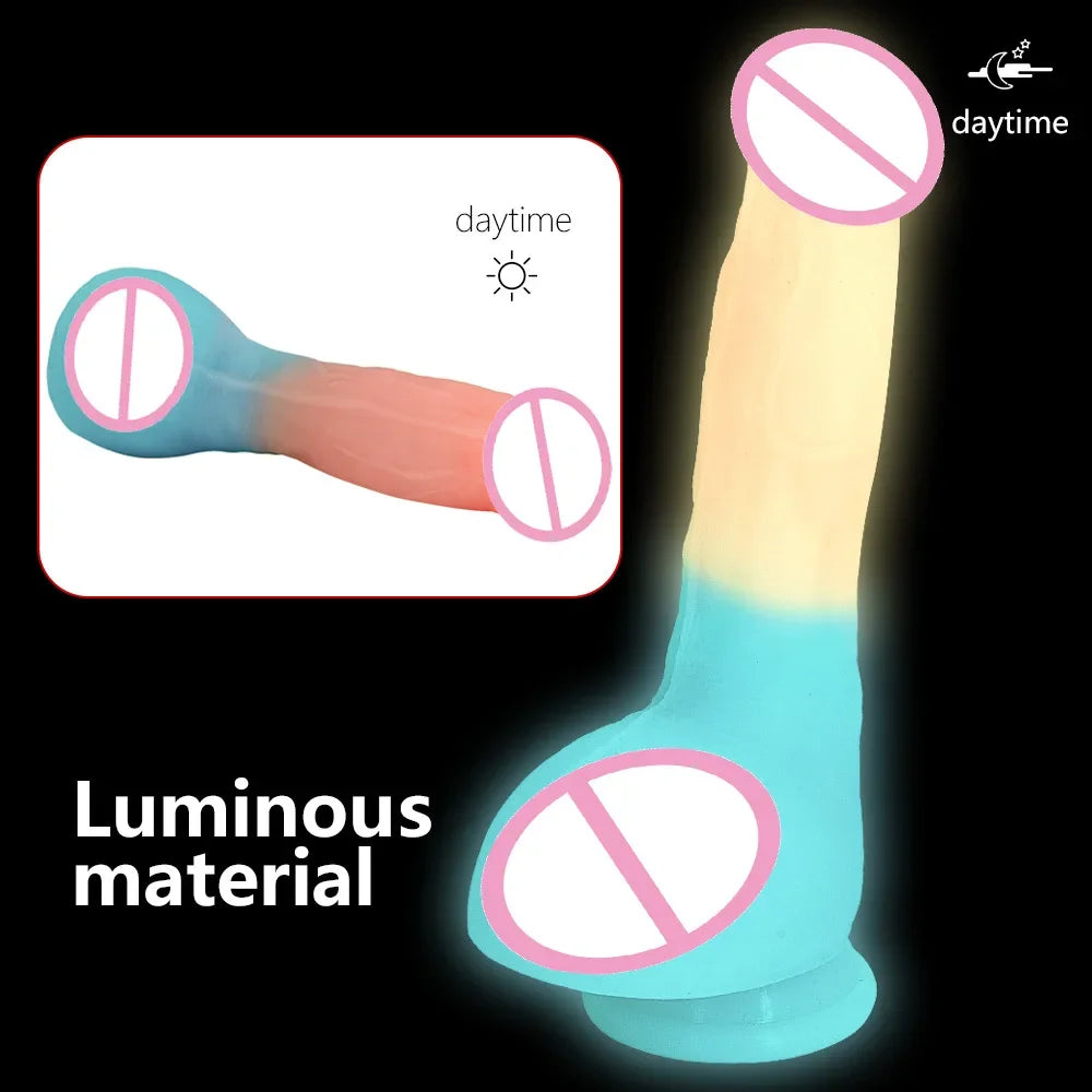 Luminous Silicone Material Dildos Fluorescent Fake Penis Big Dick Male Genitalia Sex Toy For 18 Adult Women Wife Gift Girlfriend