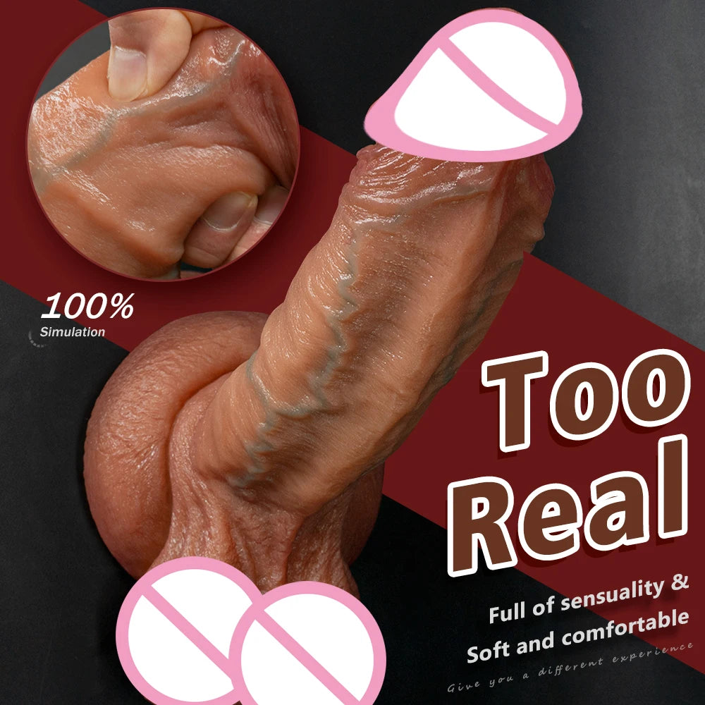 Big Dildo Super Soft with Strong Suction Cup Hand-Free Play Vagina G-spot Black Realistic Silicone Sex Toy for Women Men