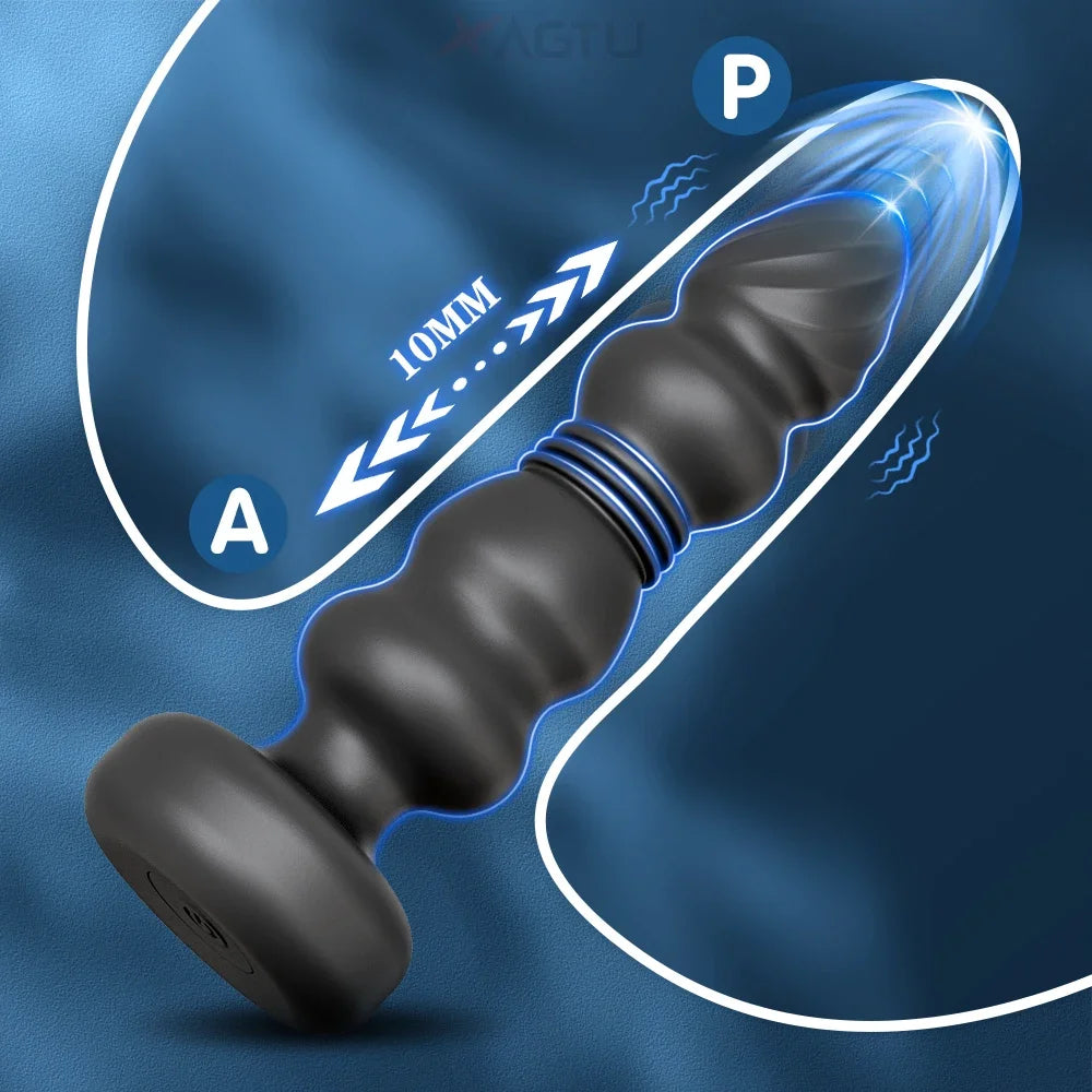 Thrusting Anal Plug Vibrator Anal Beads Male Prostate Massager Telescopic Vibrating Butt Plug Stimulator Sex Toys for Women Men