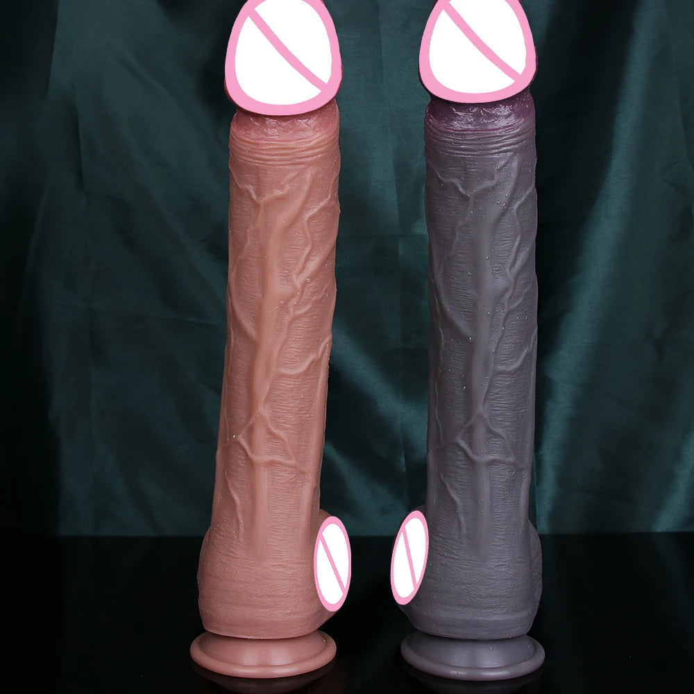 Realistic Soft Fake Penis 14 Inches Long Double Silicone Dildo Male Genitals Masturbation Suction Cup Cock Woman Anal Sex Toy