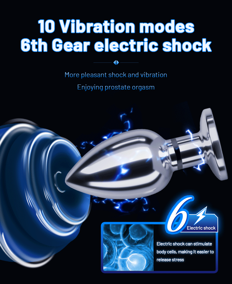 Remote Control Metal Anal Plug Vibrating Electric Shock Stimulator - Steel Adult Sex Toy for Couples, Butt Plug for Men Women