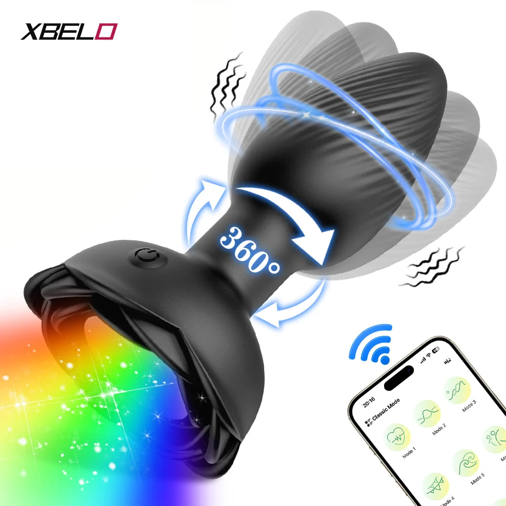 360° Rotation LED Butt Plug for Men Wiggle Vibrating Prostate Massager Gay APP Anal Vibrator Anal Plug Sex Toy for Couples