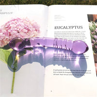 Double Ended Crystal Purple Pyrex Glass Dildo, Artificial Penis Granule and Spiral G Spot Simulator Adult Sex Toys for Woman