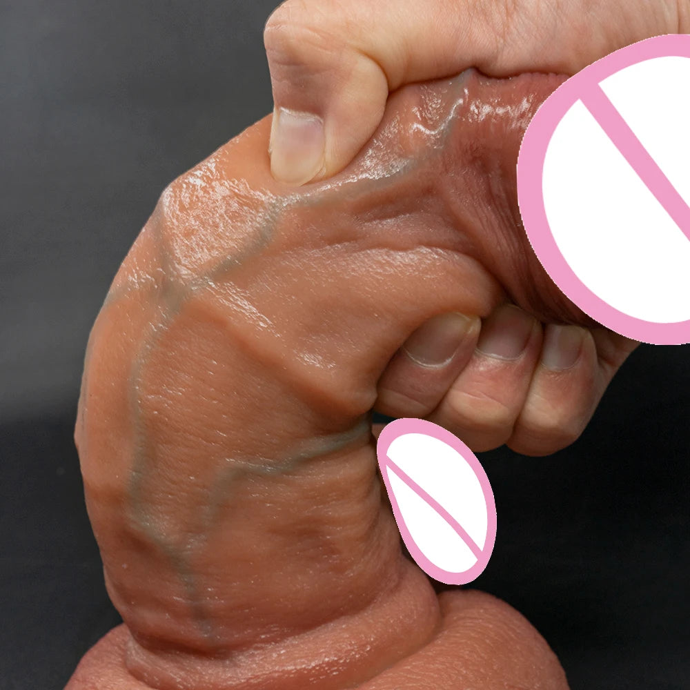 Big Dildo Super Soft with Strong Suction Cup Hand-Free Play Vagina G-spot Black Realistic Silicone Sex Toy for Women Men