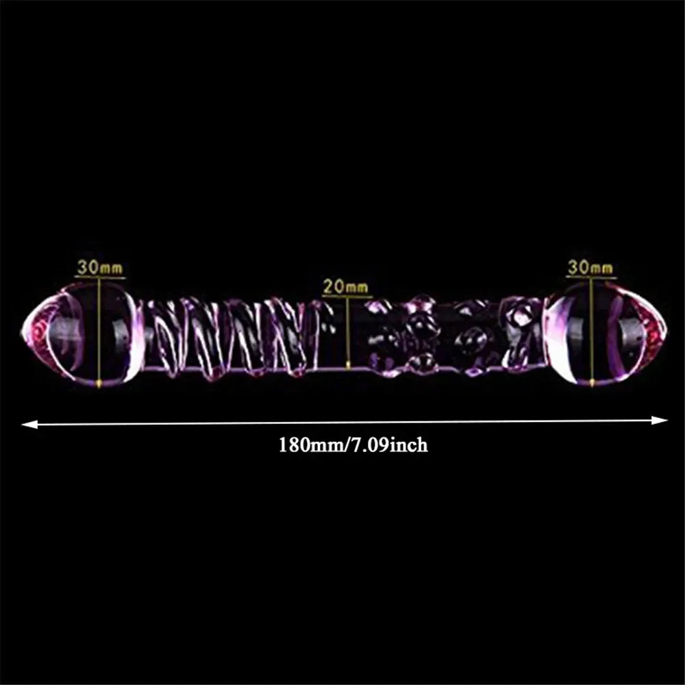 Double Ended Crystal Purple Pyrex Glass Dildo, Artificial Penis Granule and Spiral G Spot Simulator Adult Sex Toys for Woman