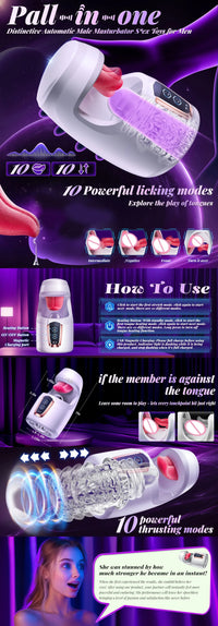 KUSHOR Tongue Licking Male Masturbator 10 Thrusting Blowjob Sex Machine Stroker for Glans Training Sex Toys for Men Pleasure