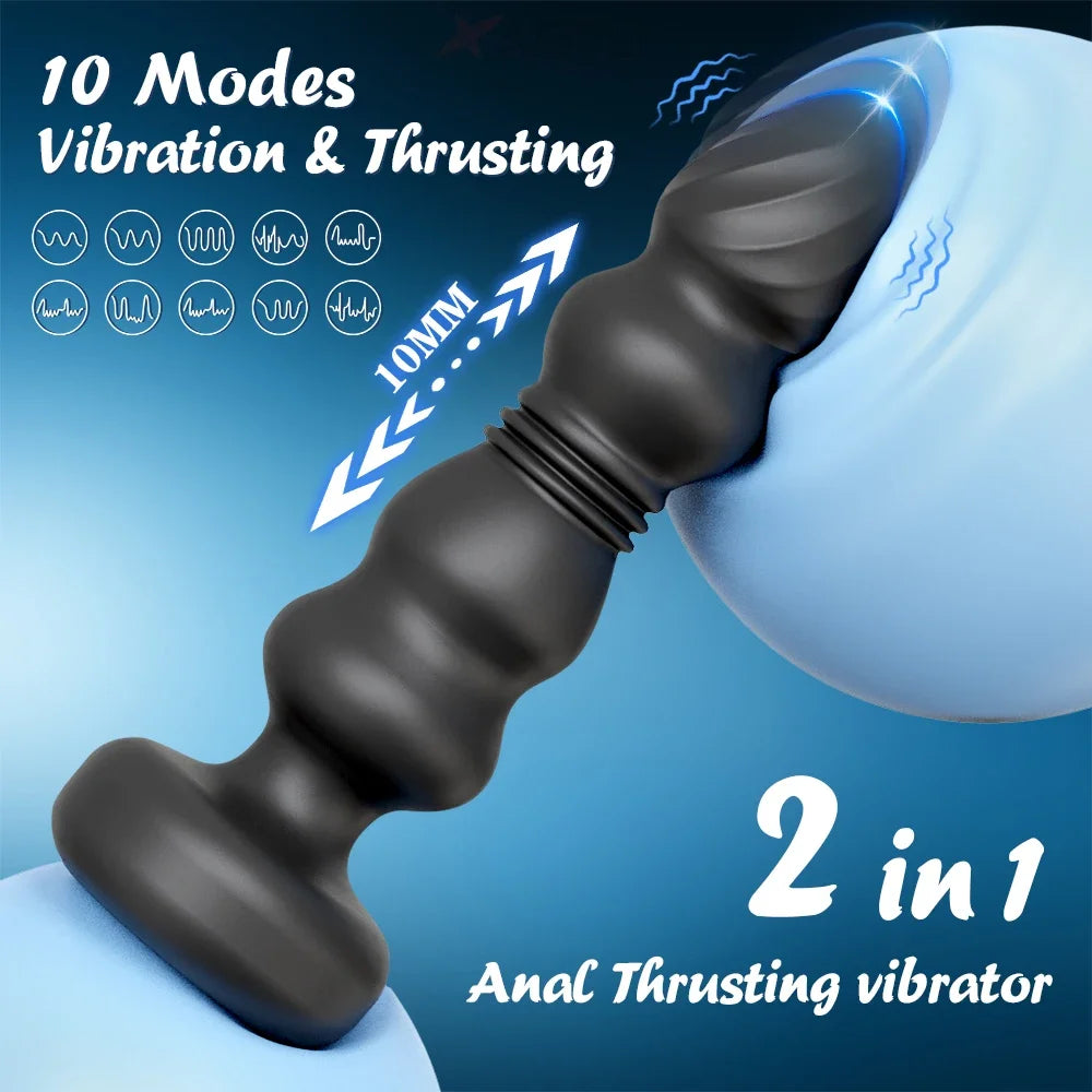 Thrusting Anal Plug Vibrator Anal Beads Male Prostate Massager Telescopic Vibrating Butt Plug Stimulator Sex Toys for Women Men