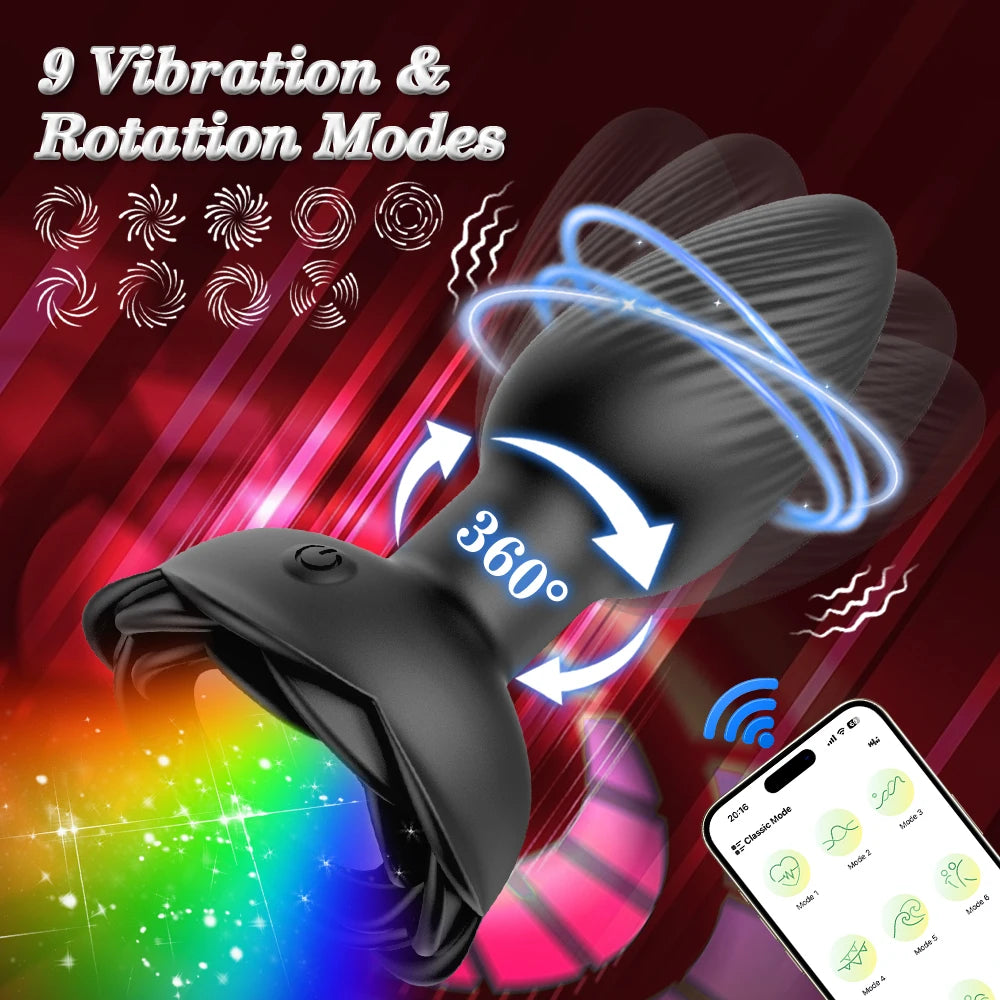 360° Rotation LED Butt Plug for Men Wiggle Vibrating Prostate Massager Gay APP Anal Vibrator Anal Plug Sex Toy for Couples