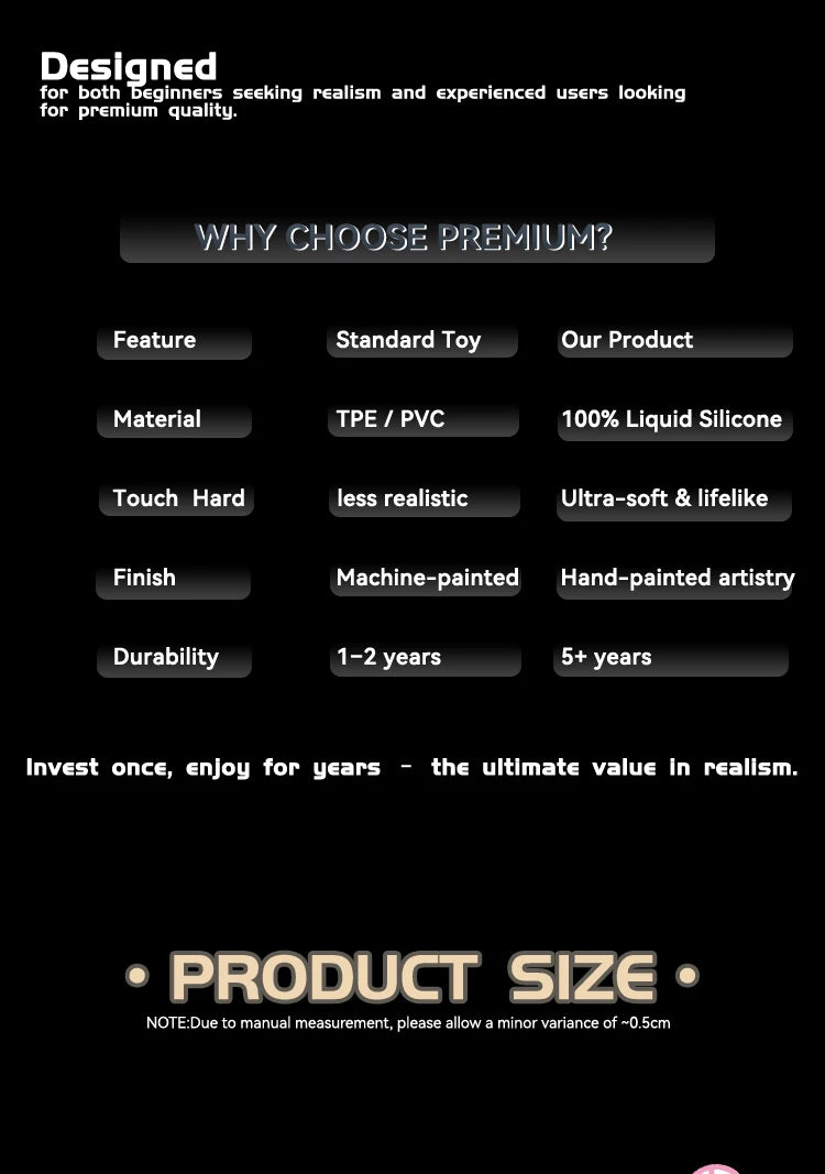 JYBL TITAN Liquid Silicone Dildo Soft Plug Adult Toy for Men Realistic Design Vibrating Option Available in Multiple Sizes