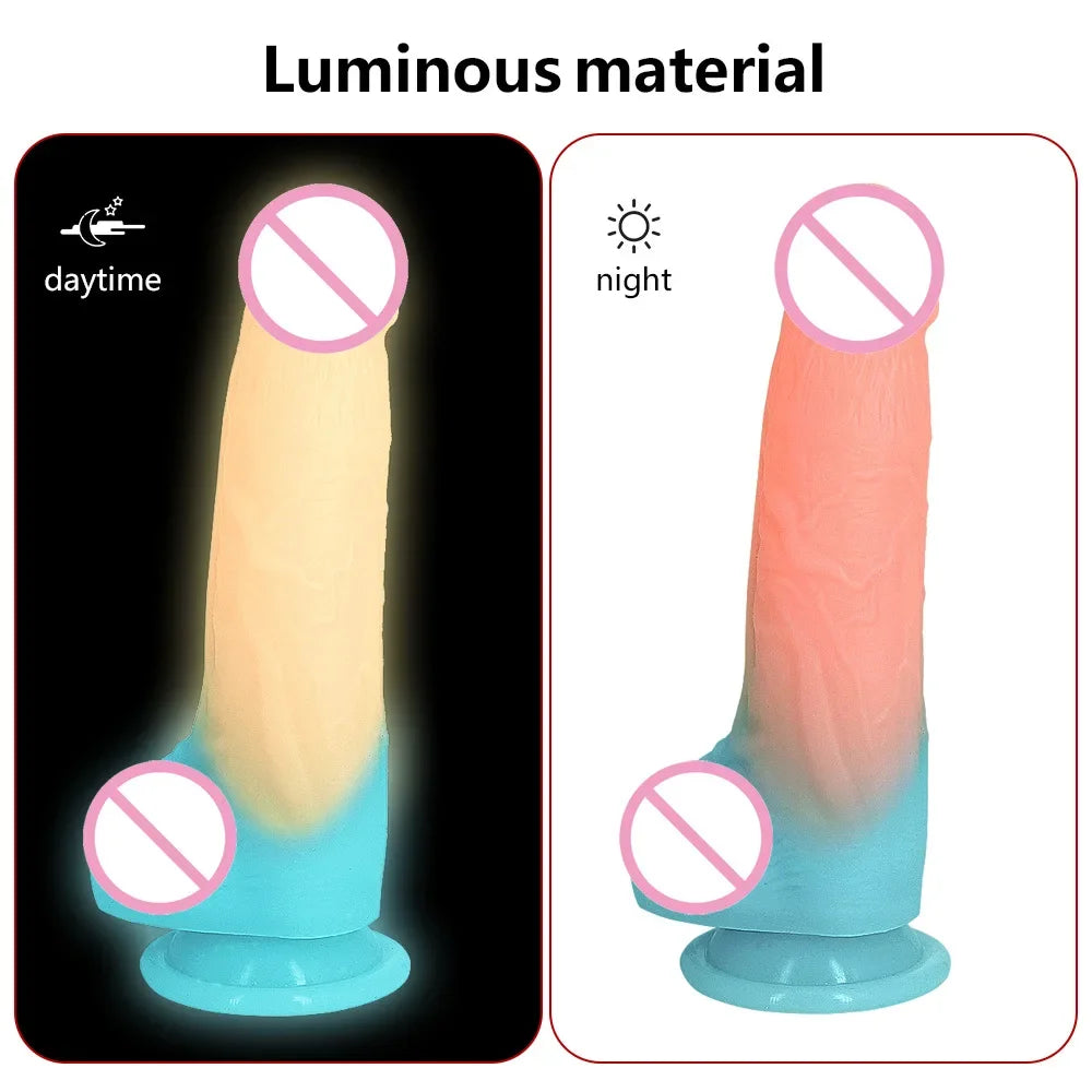Luminous Silicone Material Dildos Fluorescent Fake Penis Big Dick Male Genitalia Sex Toy For 18 Adult Women Wife Gift Girlfriend