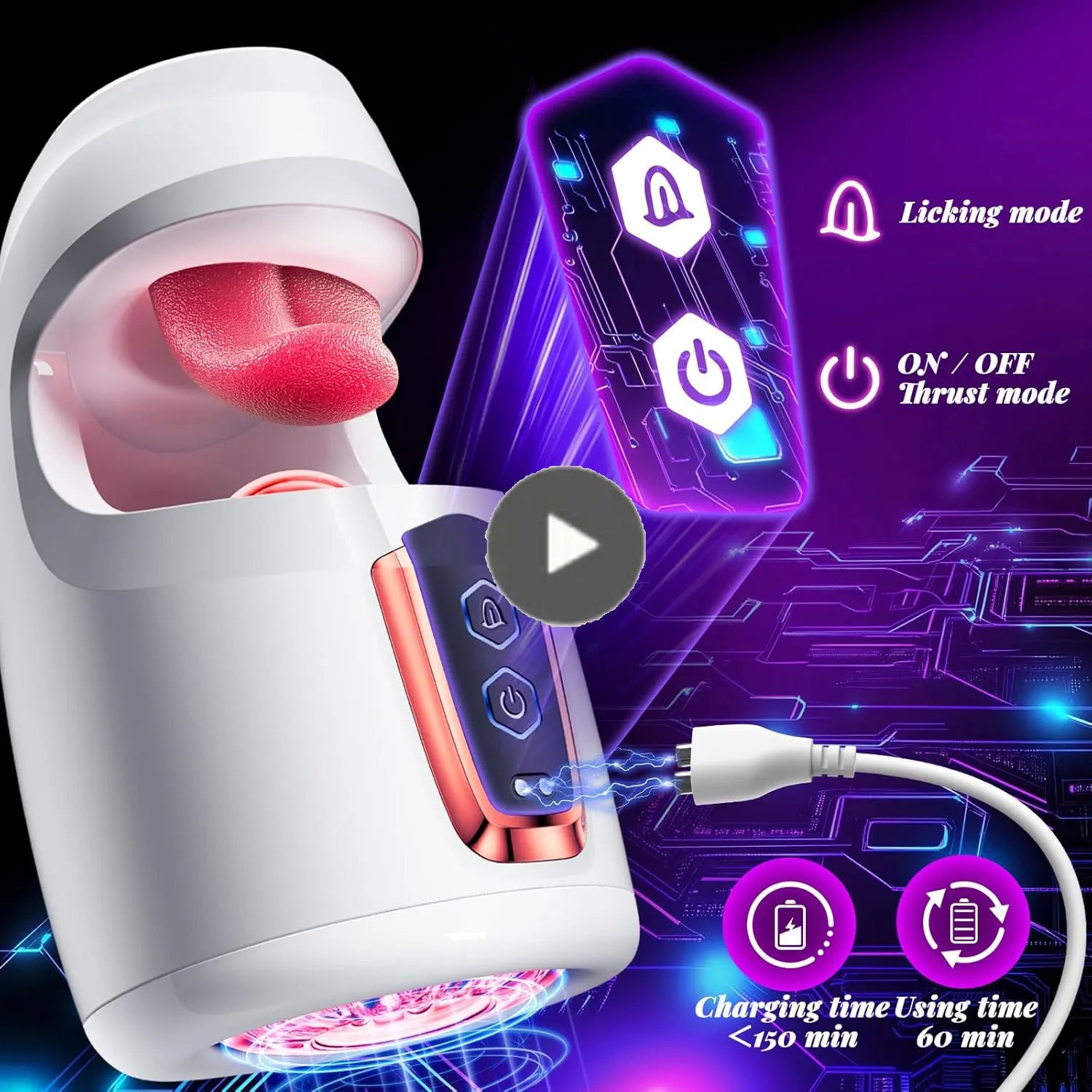 KUSHOR Tongue Licking Male Masturbator 10 Thrusting Blowjob Sex Machine Stroker for Glans Training Sex Toys for Men Pleasure