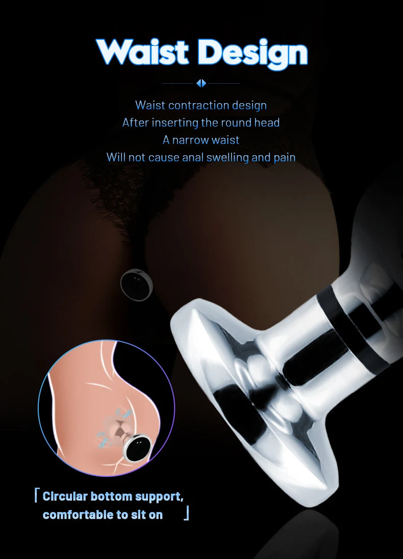 Remote Control Metal Anal Plug Vibrating Electric Shock Stimulator - Steel Adult Sex Toy for Couples, Butt Plug for Men Women