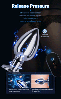 Remote Control Metal Anal Plug Vibrating Electric Shock Stimulator - Steel Adult Sex Toy for Couples, Butt Plug for Men Women