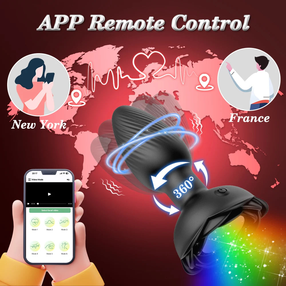360° Rotation LED Butt Plug for Men Wiggle Vibrating Prostate Massager Gay APP Anal Vibrator Anal Plug Sex Toy for Couples